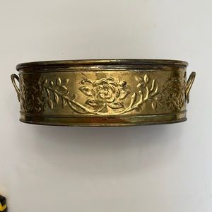 Hosley Brass Ornate Floral Embossed Oval Planter With Side Handles